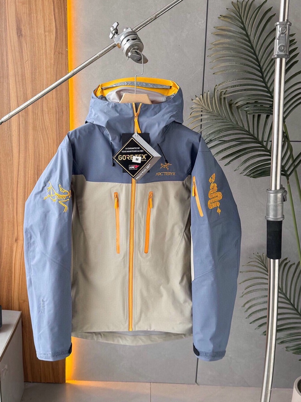 Arc'teryx Two-Tone GORE-TEX Ski Jacket in Blue & Beige with Yellow Accents